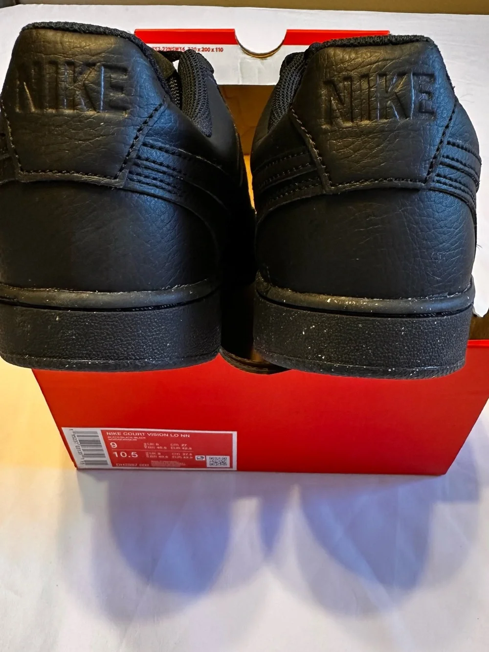Nike Court Vision Men’s Black Low-Top Leather Sneakers Size 9 Box No Lid